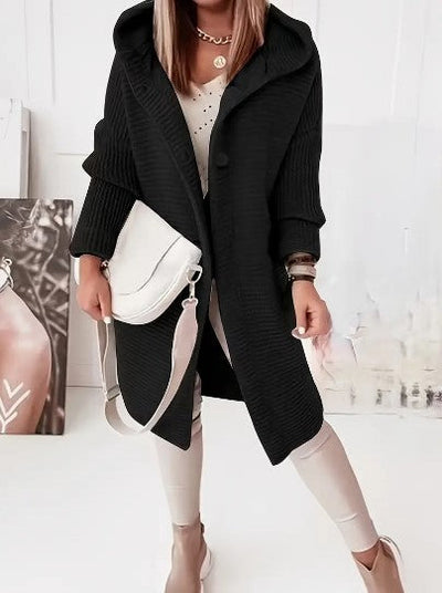 Women's Loose hooded long-sleeved cardigan