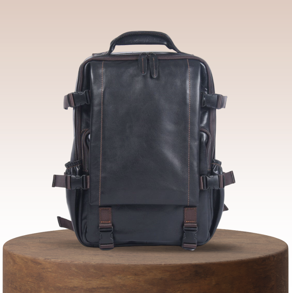 Griffin - Men's Black Leather Backpack for Work and Travel