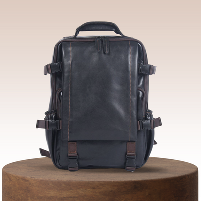 Griffin - Men's Black Leather Backpack for Work and Travel