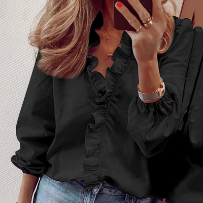 Maisie - Ruffled V-Neck Long Sleeve Blouse