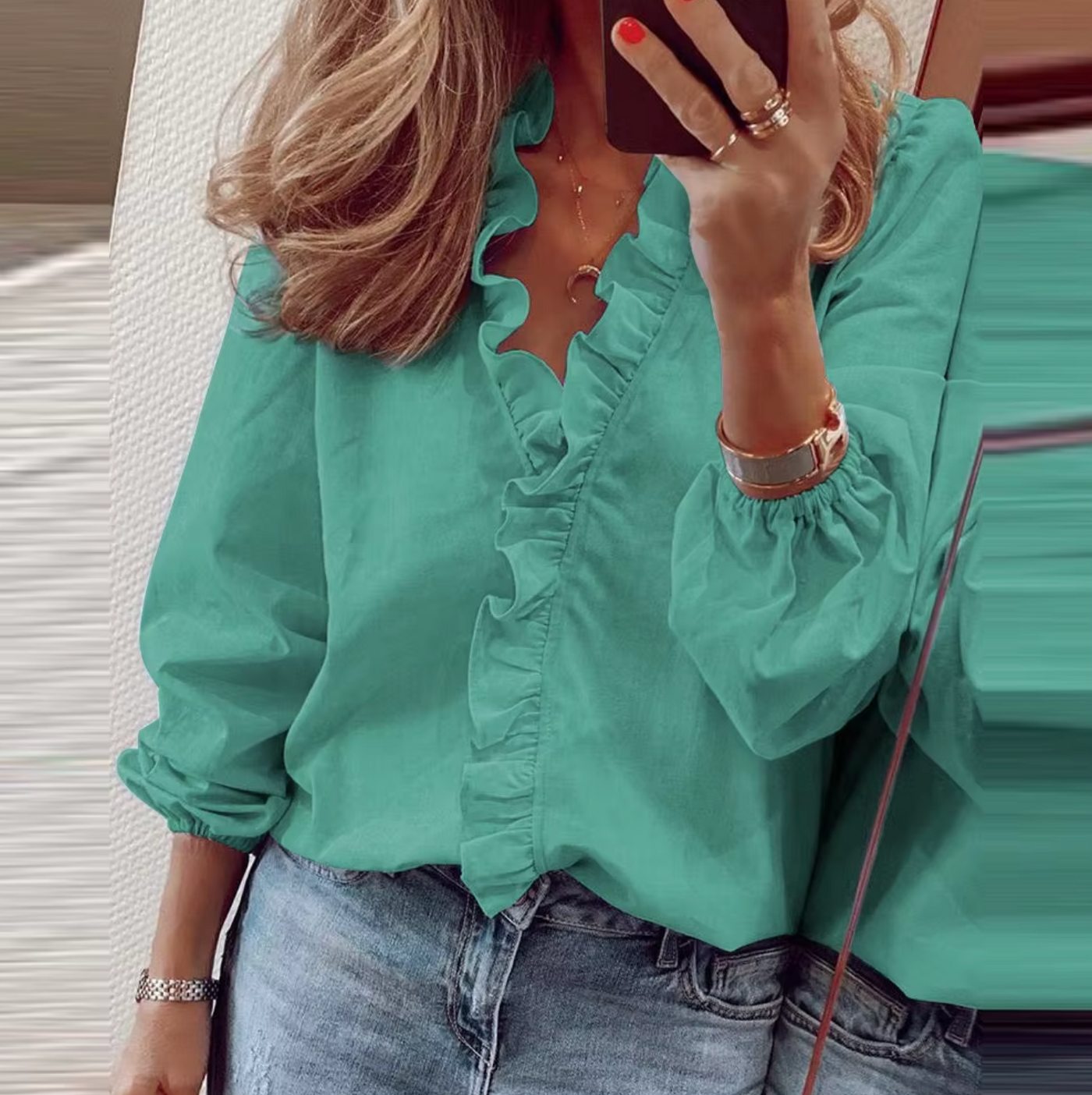 Maisie - Ruffled V-Neck Long Sleeve Blouse