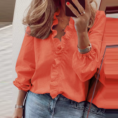 Maisie - Ruffled V-Neck Long Sleeve Blouse