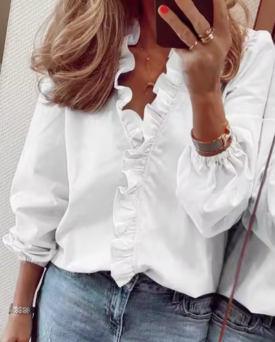 Maisie - Ruffled V-Neck Long Sleeve Blouse