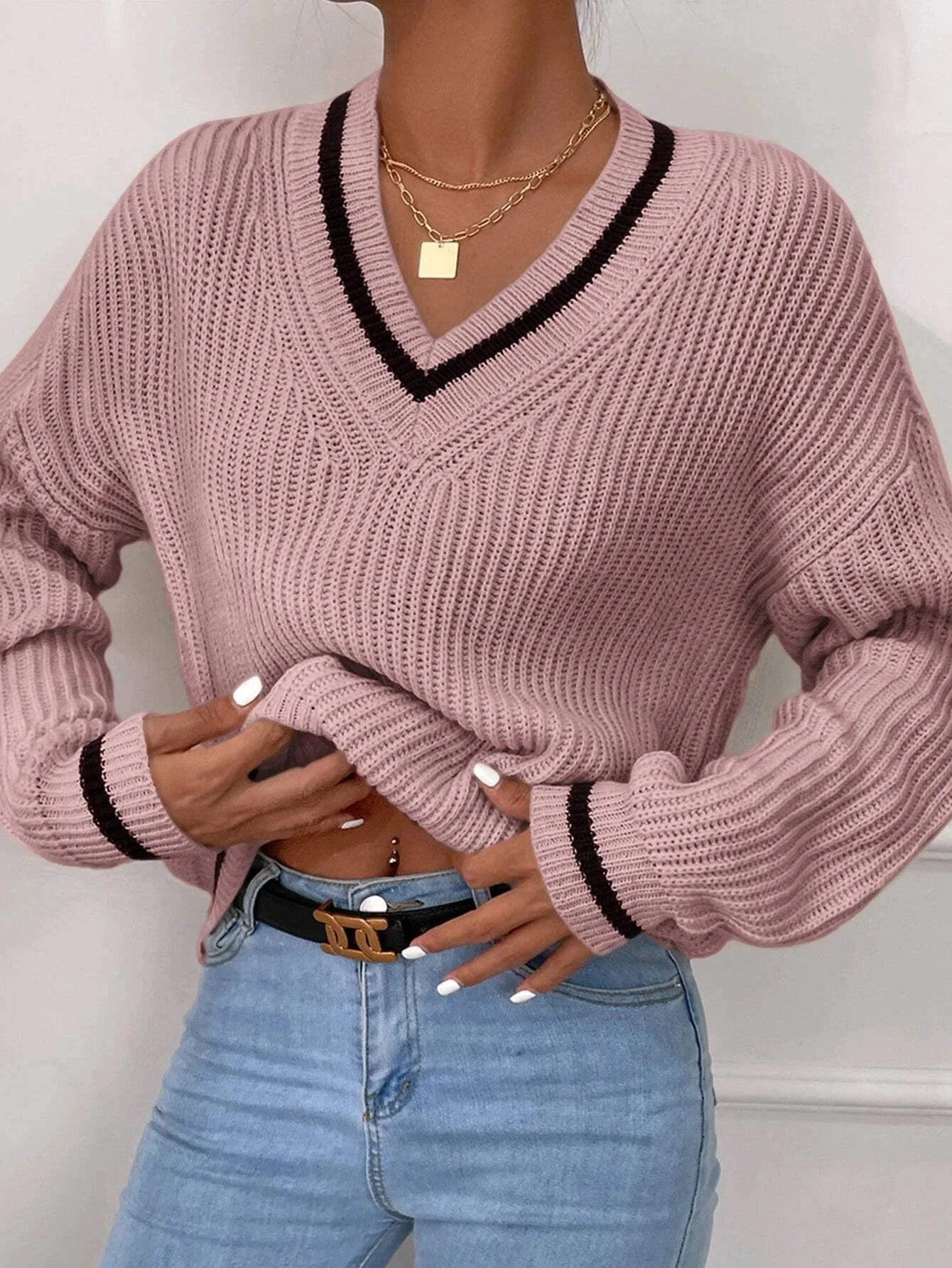 Marina - Striped Waffle Knit Sweater