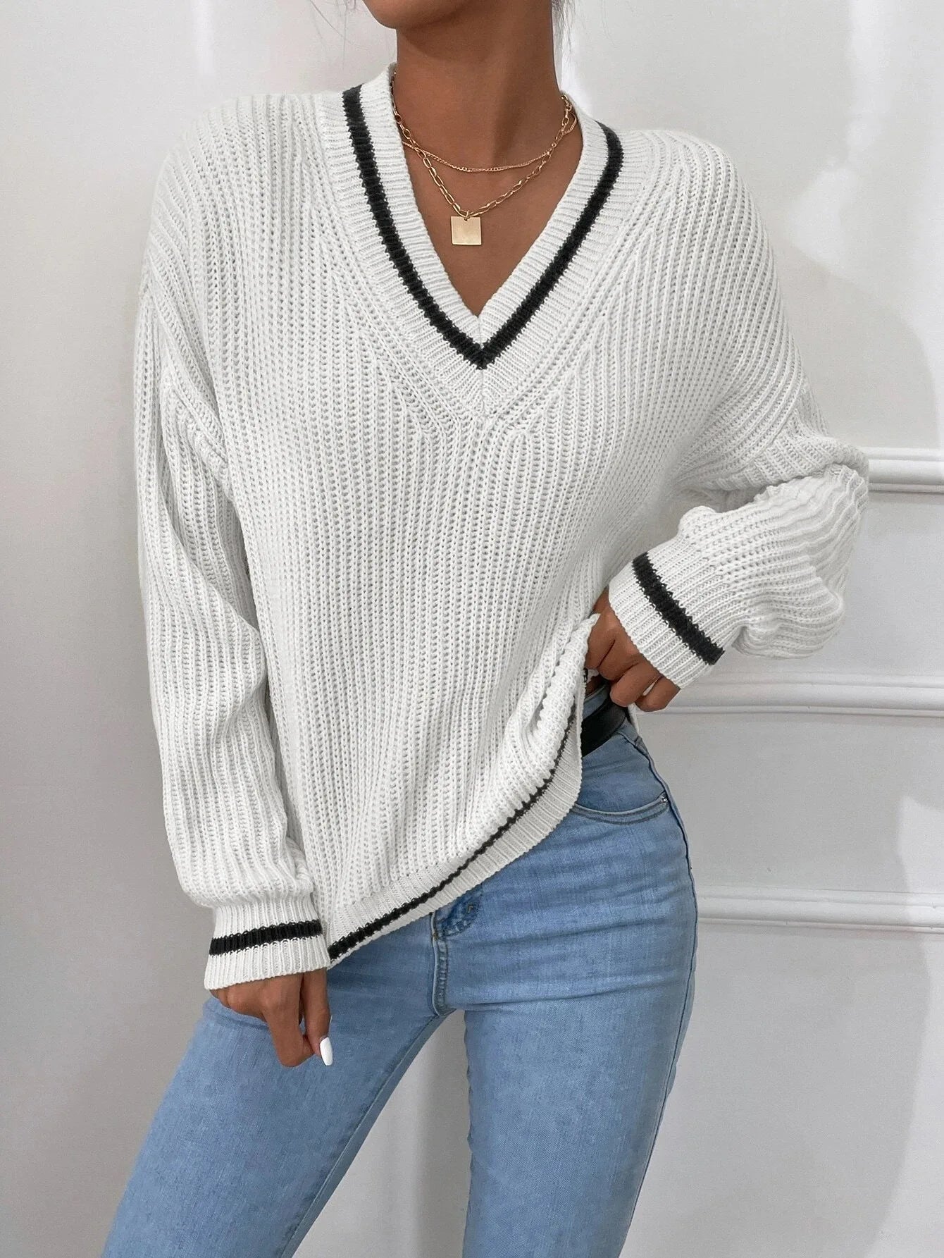 Marina - Striped Waffle Knit Sweater