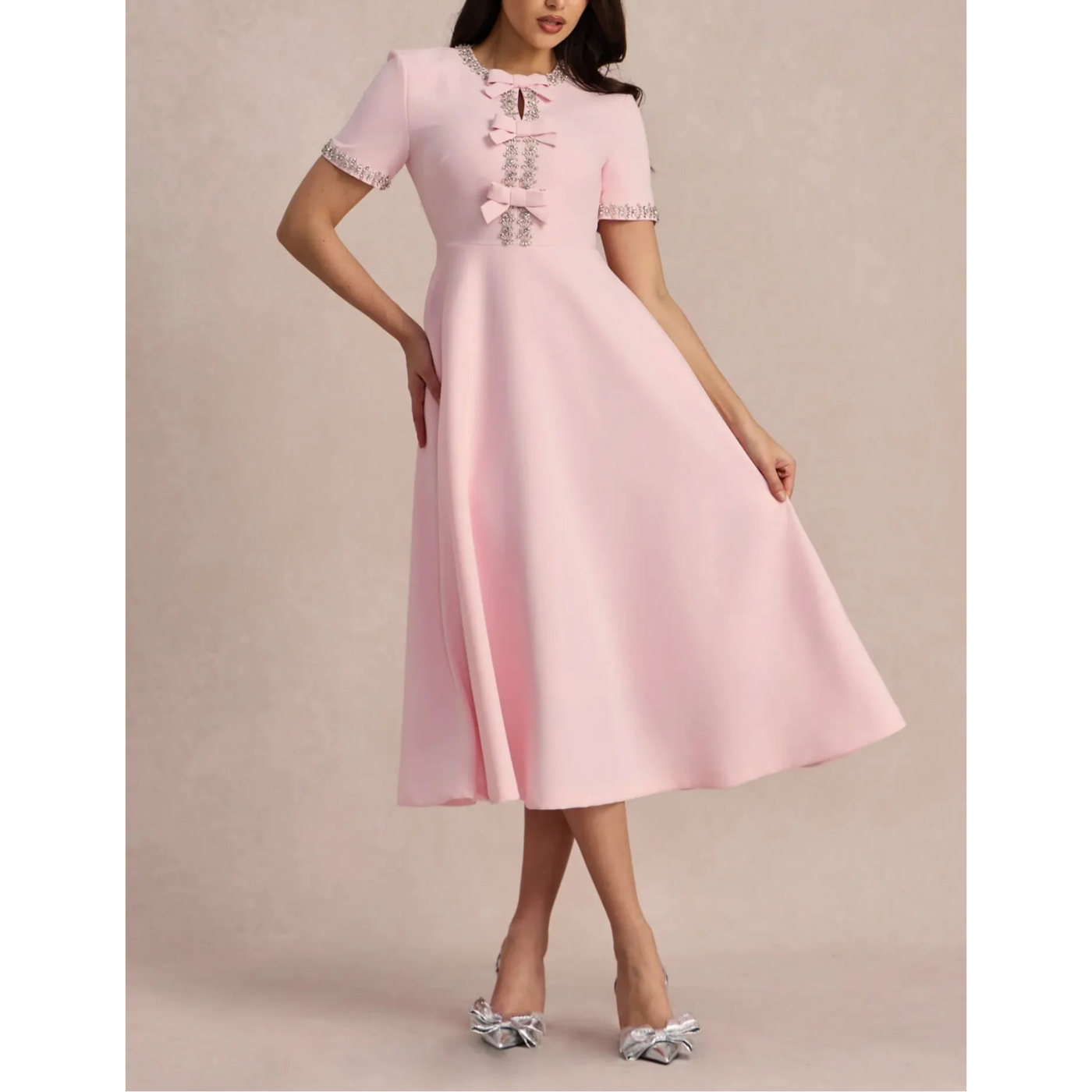 Raffaella™ - Flared Dress with Bows and Beads
