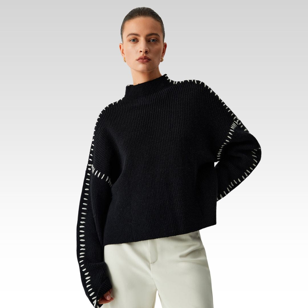 Alma - Oversized Turtleneck Sweater with Piqué Details