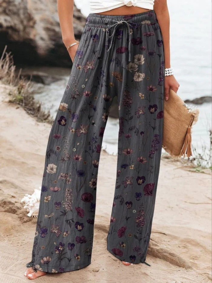 Women's floral casual trousers with print