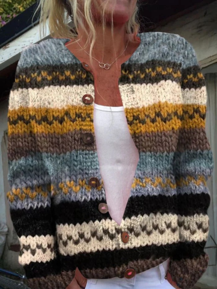 Cardigan sweater with striped pattern and buttons