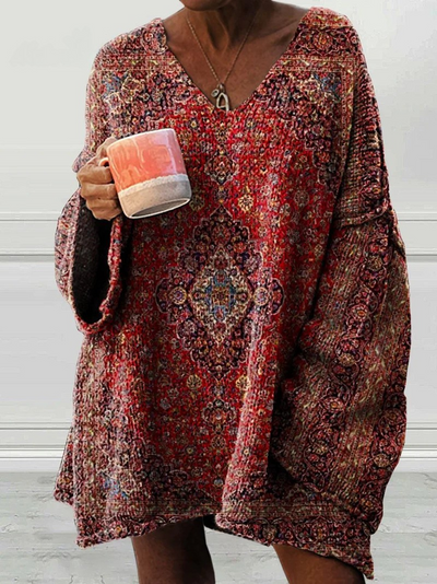 Women's casual sweater with vintage print