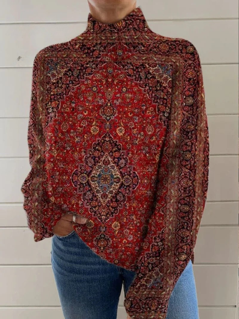 Women's casual sweater with vintage print