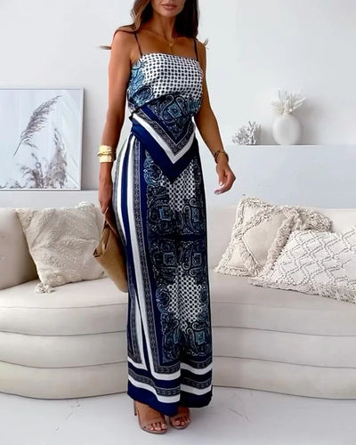 Alya - Elegant two-piece suit with vest and printed pants with laces