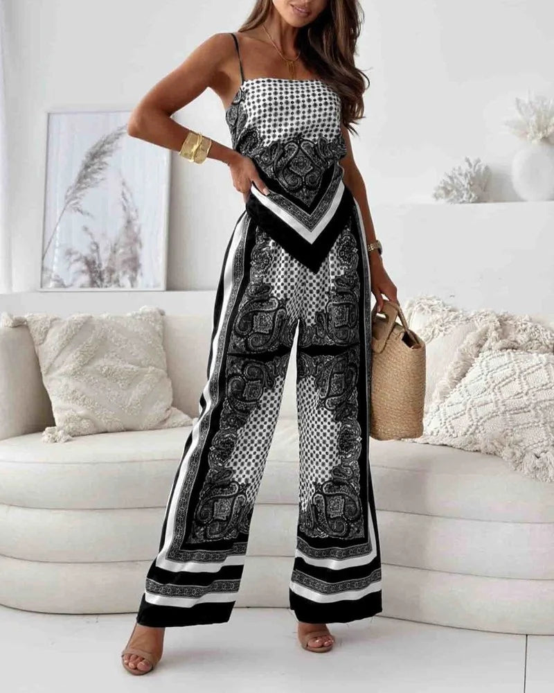 Alya - Elegant two-piece suit with vest and printed pants with laces