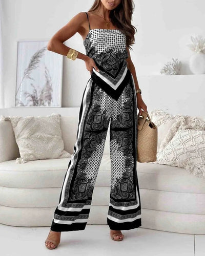 Alya - Elegant two-piece suit with vest and printed pants with laces