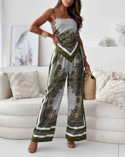 Alya - Elegant two-piece suit with vest and printed pants with laces