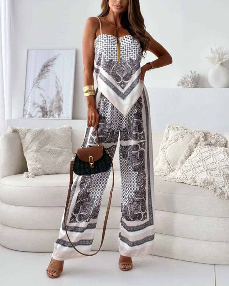 Alya - Elegant two-piece suit with vest and printed pants with laces