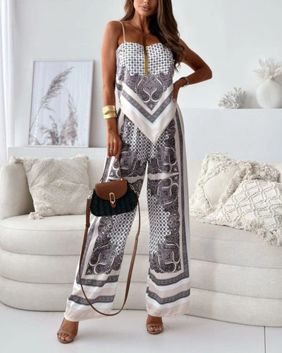 Alya - Elegant two-piece suit with vest and printed pants with laces