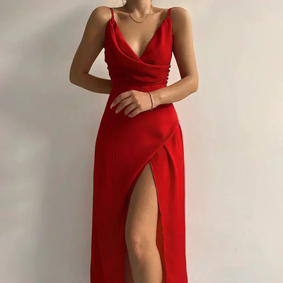 Ophelia™ - ELEGANT DRESS WITH DRAPED NECKLINE AND SLIT