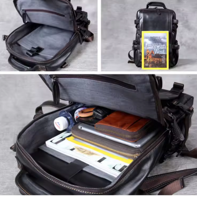 Griffin - Men's Black Leather Backpack for Work and Travel