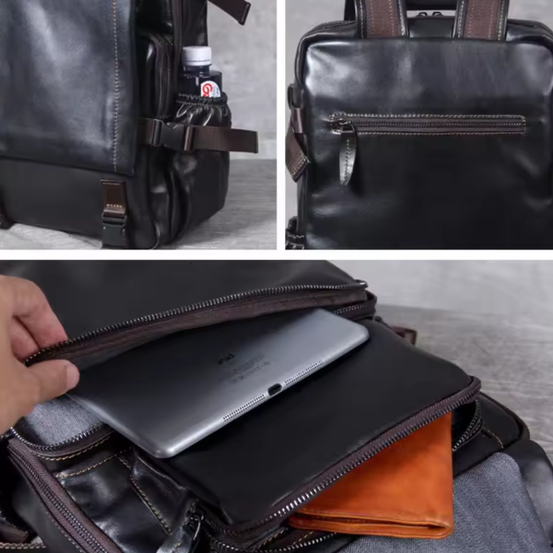 Griffin - Men's Black Leather Backpack for Work and Travel