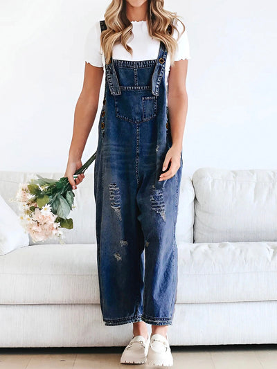 Thessaly - Distressed Denim Overalls