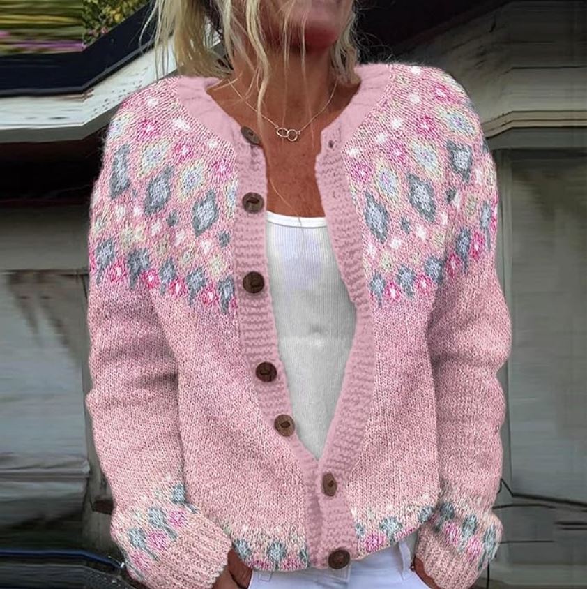 Sophie - Pink cardigan with print