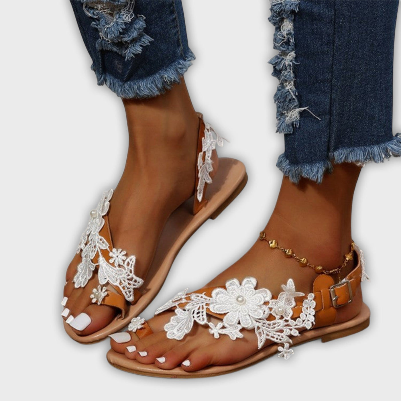 Beatrice - Boho Chic Comfortable Sandals with Floral Design