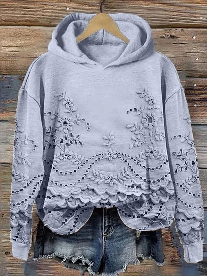 Zerelle - HOODED SWEATSHIRT WITH FLORAL EMBROIDERY