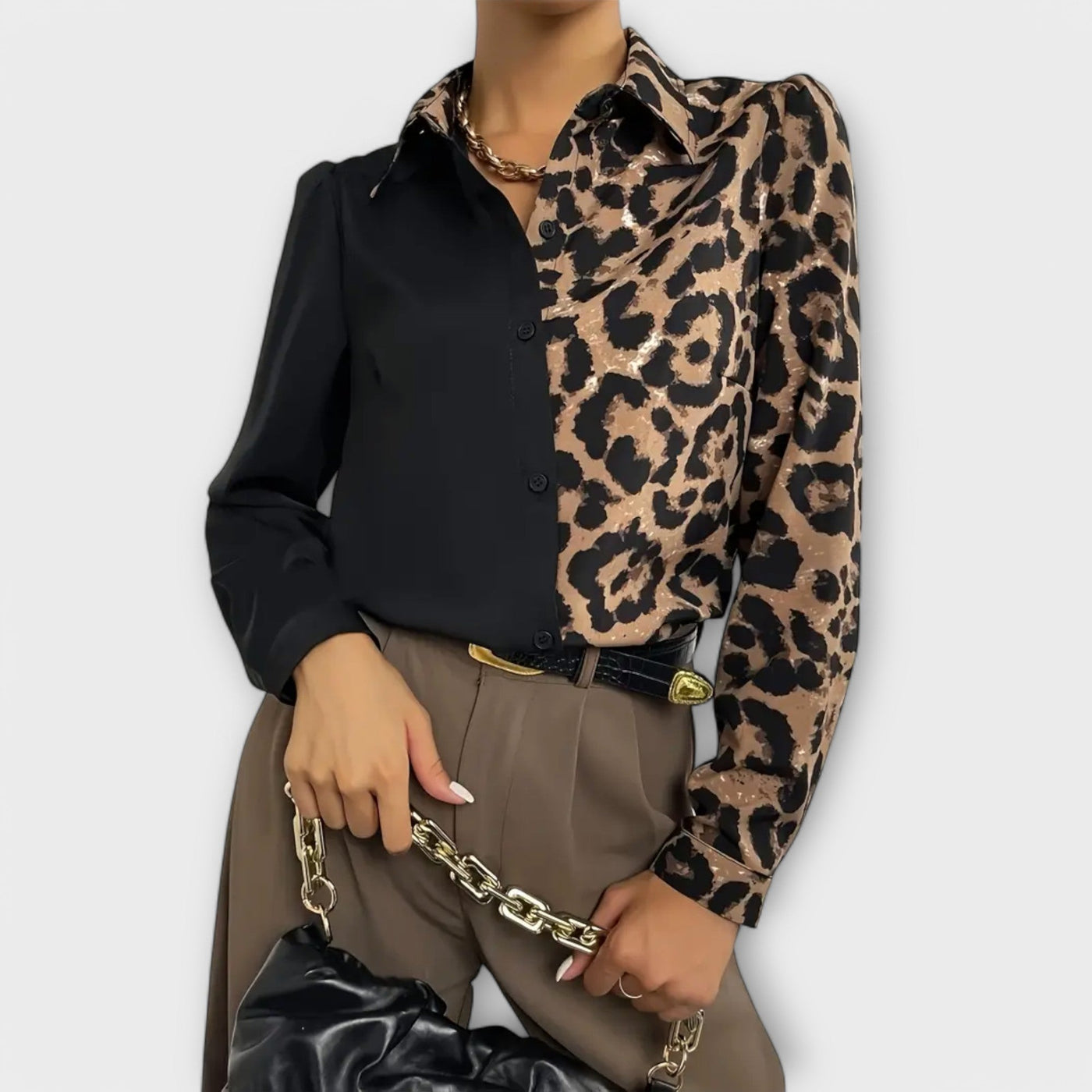 Sienna - Simple and Stylish Blouse with Button Closure and Leopard Print