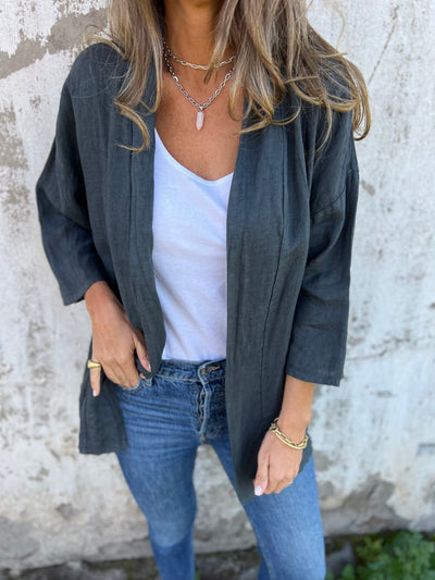 Celia - Linen Cardigan with Ruffles