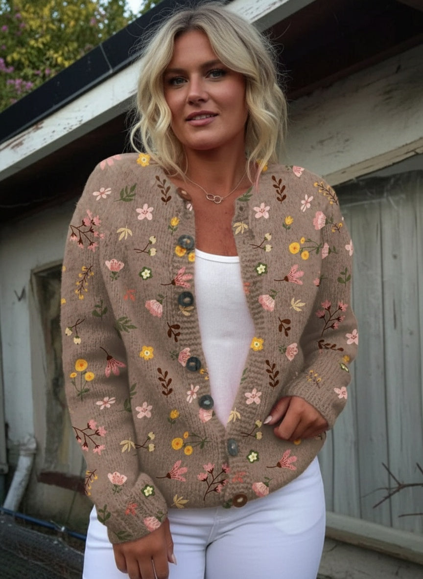 Yanni - Floral Print Buttoned Casual Cardigan  Sweater