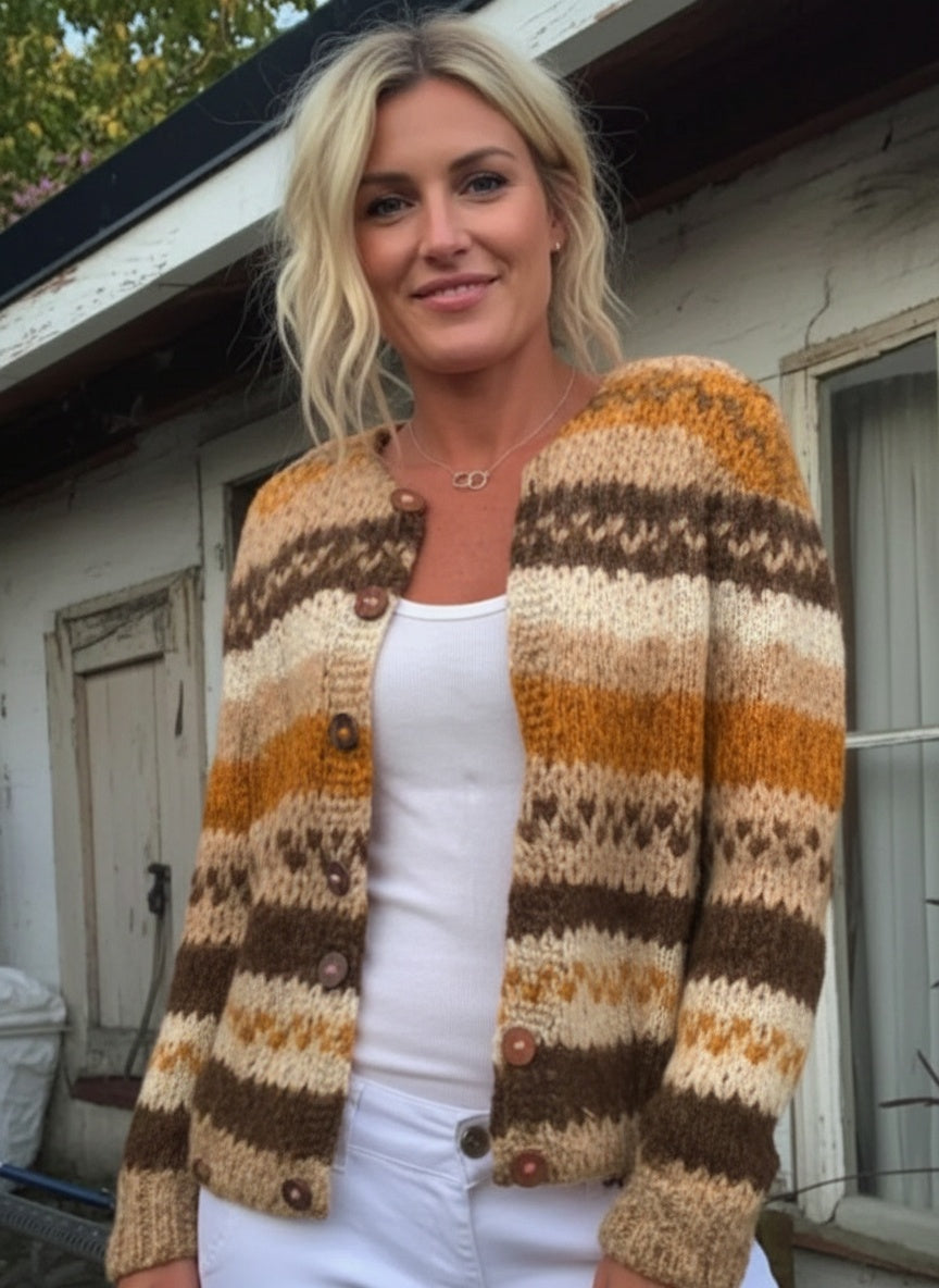 Alexa - Striped Color Block Print Buttoned Cardigan Sweater