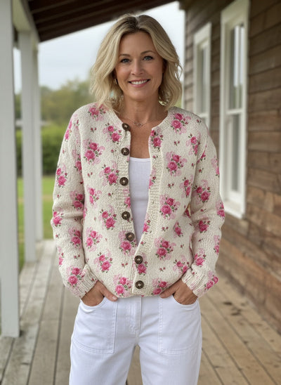 Carly - Watercolor French Rose Cardigan