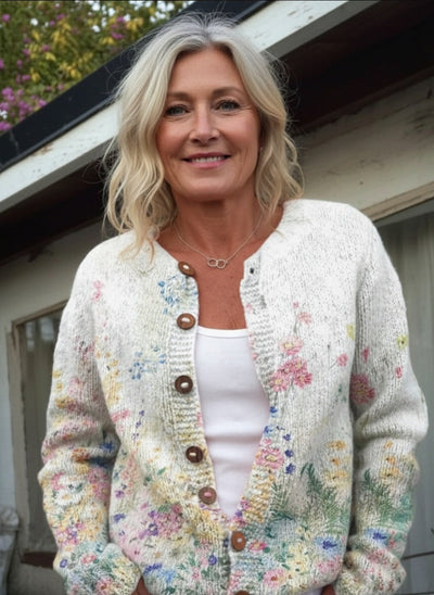 Leigh - Vintage Flower Art Print Buttoned Cardigan Sweater