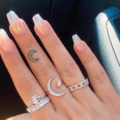 Luna and Star Ring in Silver