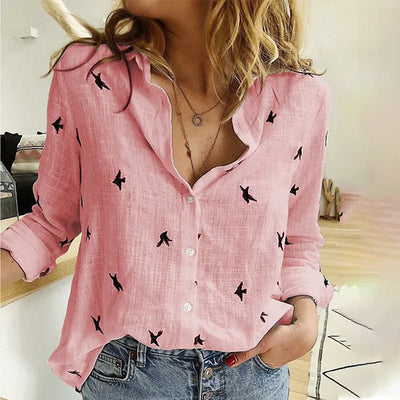 Kaia - Bird Print Long Sleeve Shirt