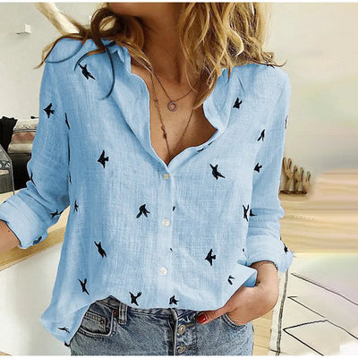 Kaia - Bird Print Long Sleeve Shirt