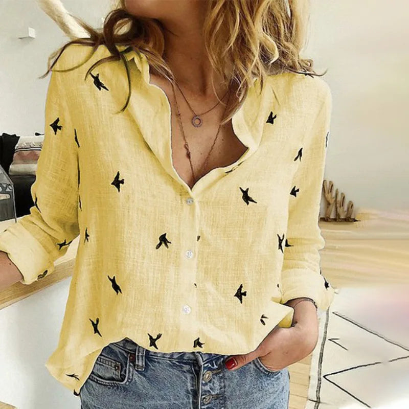 Kaia - Bird Print Long Sleeve Shirt