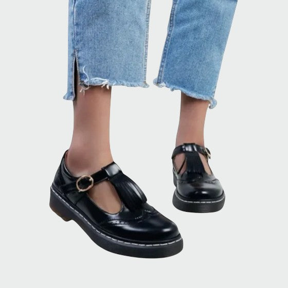 Aliana - Elegant T-Bar Leather Shoes