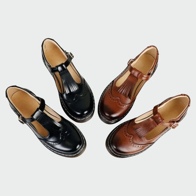 Aliana - Elegant T-Bar Leather Shoes