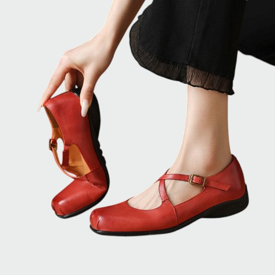 Elaine - Square-Toe Cross-Strap Mary Jane Shoes