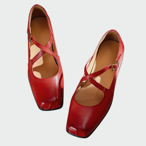 Elaine - Square-Toe Cross-Strap Mary Jane Shoes