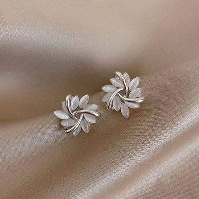Gold Opal Petal Circle Earrings