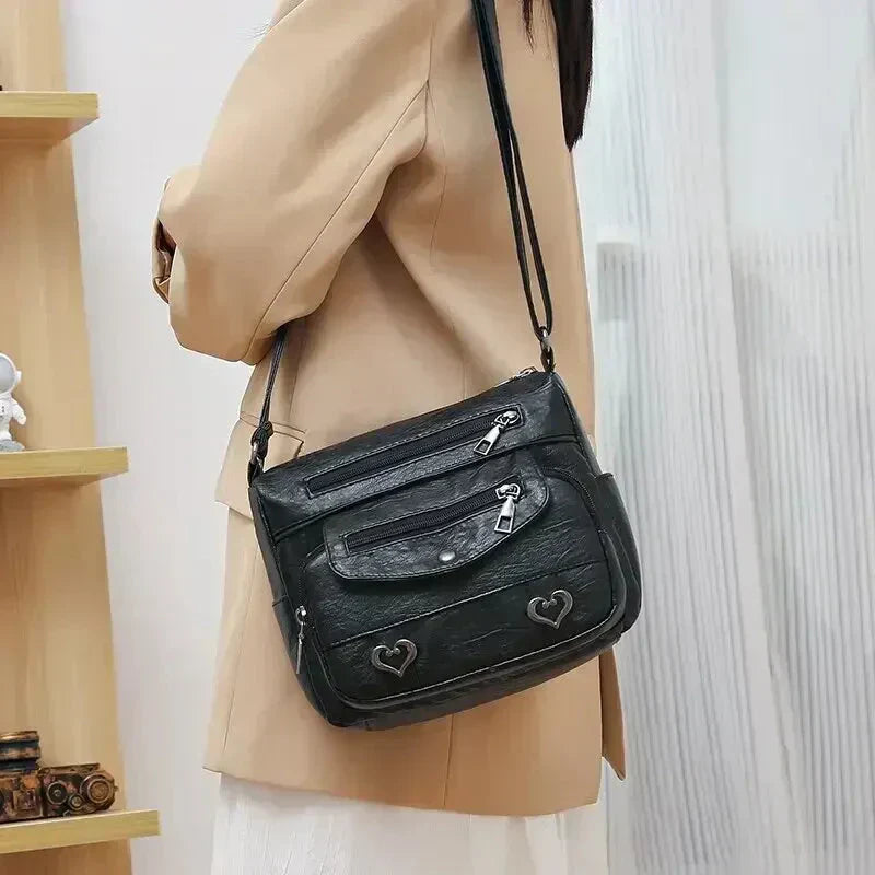 Zoe - Trendy Heart Accent Crossbody Bag