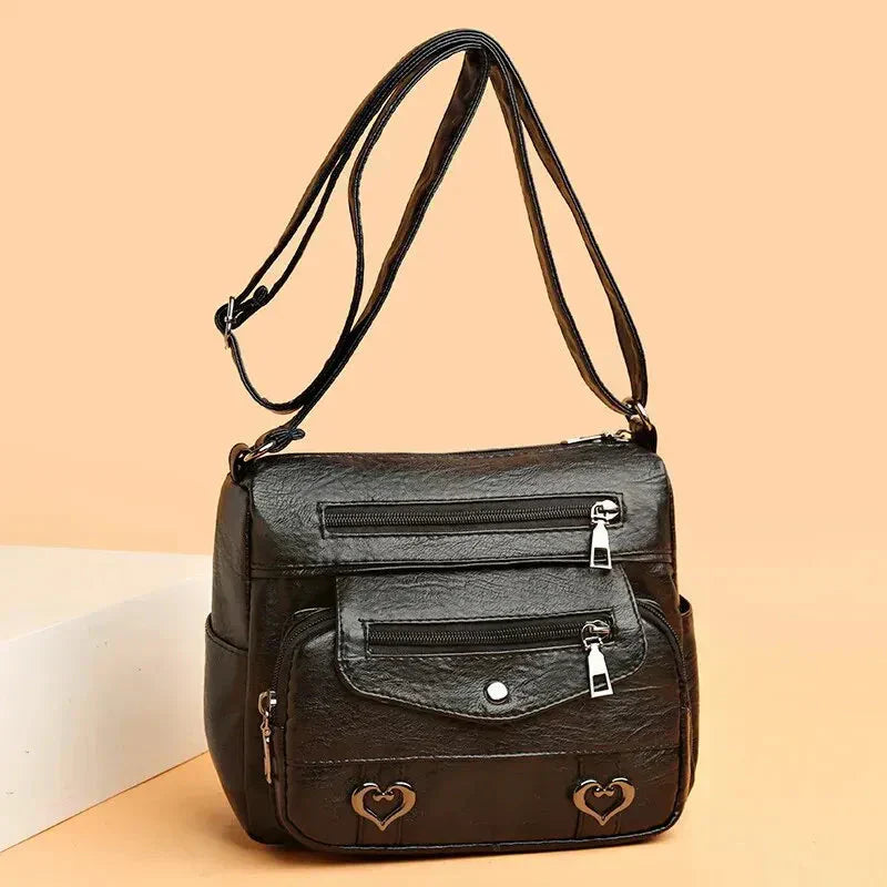 Zoe - Trendy Heart Accent Crossbody Bag
