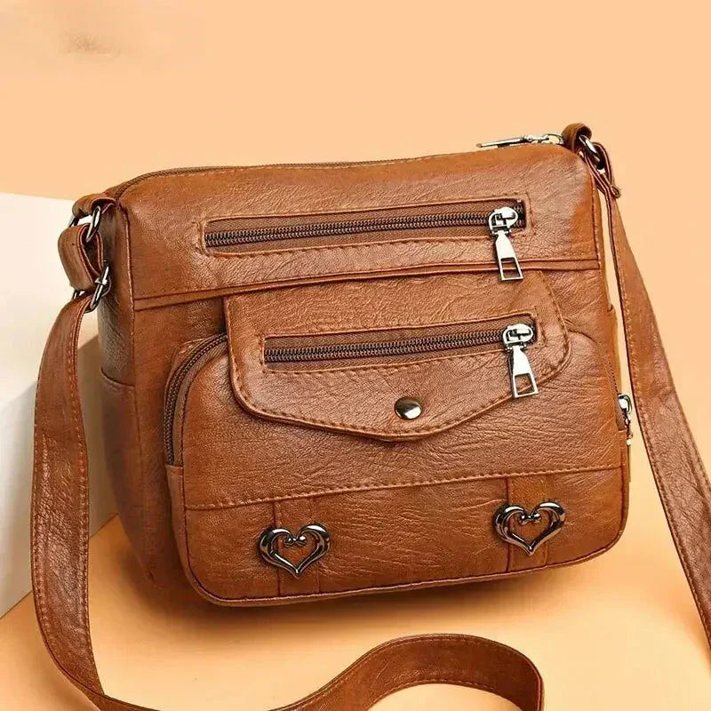 Zoe - Trendy Heart Accent Crossbody Bag