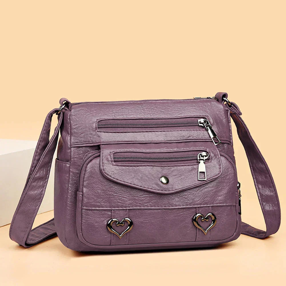 Zoe - Trendy Heart Accent Crossbody Bag