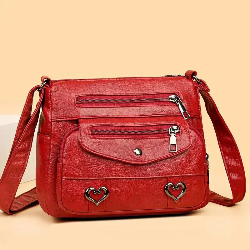 Zoe - Trendy Heart Accent Crossbody Bag